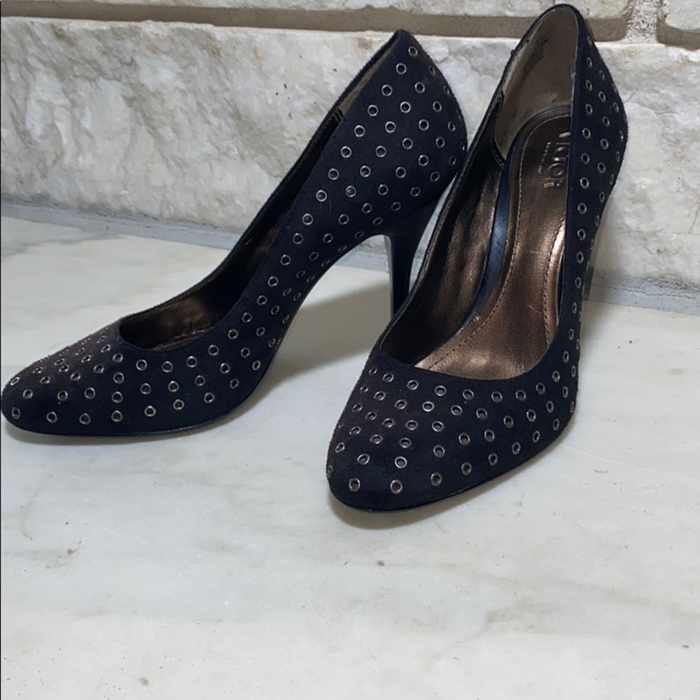 VICTOR (ALAFARO) Suede Grommet Heels